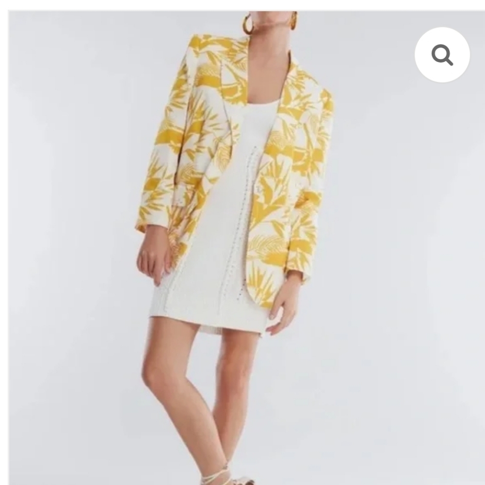 BCBGMAXAZRIA | Yellow & White Tropical Print Blazer | Size S